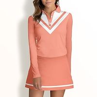 Women's Golf Polo Shirt Orange White Long Sleeve Top Floral Ladies Golf Attire Clothes Outfits Wear Apparel miniinthebox
