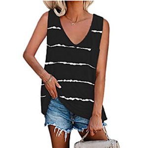 Women's Tank Top Vest T shirt Striped Pocket V Neck Streetwear Tops Black Blue Blushing Pink miniinthebox