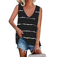 Women's Tank Top Vest T shirt Striped Pocket V Neck Streetwear Tops Black Blue Blushing Pink miniinthebox - thumbnail