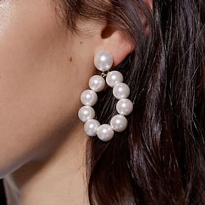 1 Pair Earrings For Women's Girls' Wedding Imitation Pearl Gold Plated 925 Sterling Silver Post Pearl Hoop Earrings  Fresh Water Pearl Light weight Hoops For Women Lightinthebox