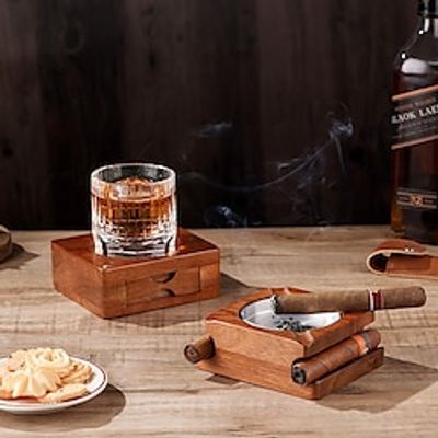 Cigar Ashtray Coaster Whiskey Glass Tray and Cigar Holder,Cigarette Ashtray Cigar Accessories Set Gift for Men Dad, Great Decor for Home,Office or Bar Lightinthebox Cigar Ashtray Coaster Whiskey Glass Tray and Cigar Holder,Cigarette Ashtray Cigar Accessories Set Gift for Men Dad, Great Decor for Home,Office or Bar Lightinthebox