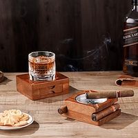 Cigar Ashtray Coaster Whiskey Glass Tray and Cigar Holder,Cigarette Ashtray Cigar Accessories Set Gift for Men Dad, Great Decor for Home,Office or Bar Lightinthebox - thumbnail