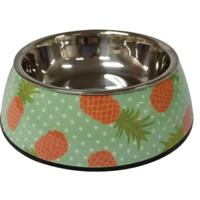 Nutrapet Applique Melamine Round Small Pet Bowl, Pineapple And Green