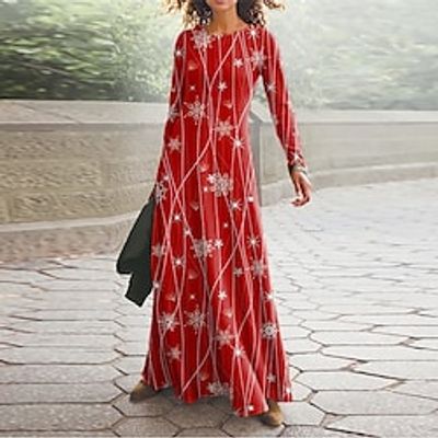 Women's Christmas Casual Dress Swing Dress Blue Purple Red Long Sleeve Elk Snowflake Pocket Print Winter Fall V Neck Vacation Casual Fall Dress 2022 S M L XL XXL 3XL  Winter Dress Lightinthebox