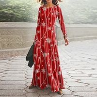 Women's Christmas Casual Dress Swing Dress Blue Purple Red Long Sleeve Elk Snowflake Pocket Print Winter Fall V Neck Vacation Casual Fall Dress 2022 S M L XL XXL 3XL  Winter Dress Lightinthebox - thumbnail