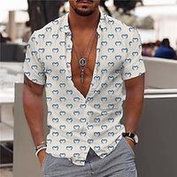 Men's Shirt 3D Print Heart Turndown Street Casual Button-Down Print Short Sleeves Tops Designer Casual Fashion Breathable Gray / Summer miniinthebox - thumbnail