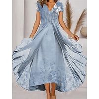 Women's Long Dress Maxi Dress Party Dress Chiffon Dress Swing Dress Floral Fashion Mature Party Wedding Guest Date Ruched Layered Short Sleeve V Neck Dress Regular Fit Blue Summer Spring S M L XL XXL Lightinthebox - thumbnail