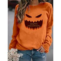 Women's Sweatshirt Pullover Text Pumpkin Print Halloween Sports 3D Print Active Streetwear Hoodies Sweatshirts  Orange White Black miniinthebox - thumbnail