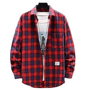 Men's Button Up Shirt Plaid Shirt Casual Shirt Plaid  Check Turndown Yellow Red  White Green Vacation Going out Long Sleeve Pocket Button-Down Clothing Apparel Fashion Streetwear Traditional Lightinthebox