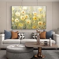 Handmade Floral Oil Painting Acrylic Canvas Wall Art Decoration Literary Romance Yellow Flowers for Home Decor Rolled Frameless Unstretched Painting miniinthebox - thumbnail