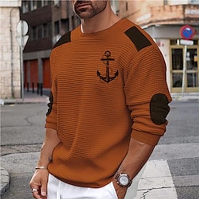 Anchor Retro Vintage Men's Knitting Print Pullover Sweater Jumper Knitwear Outdoor Daily Vacation Long Sleeve Crewneck Sweaters Black White Navy Blue Fall Winter S M L Sweaters Lightinthebox