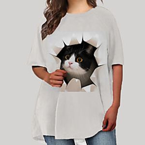 Women's Plus Size Dress T Shirt Dress Tee Dress Short Mini Dress Half Sleeve Cat Graphic Animal Print Basic Spring  Summer White Beige XL XXL 3XL 4XL 5XL Lightinthebox