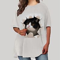 Women's Plus Size Dress T Shirt Dress Tee Dress Short Mini Dress Half Sleeve Cat Graphic Animal Print Basic Spring  Summer White Beige XL XXL 3XL 4XL 5XL Lightinthebox - thumbnail