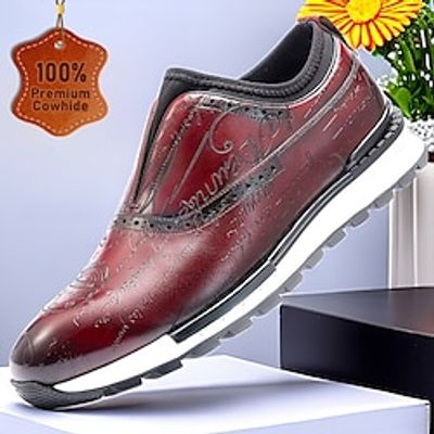 Men's Oxfords Formal Shoes Dress Shoes British Gentleman Office  Career Party  Evening Leather Italian Full-Grain Cowhide Comfortable Slip Resistant Lace-up Wine Lightinthebox