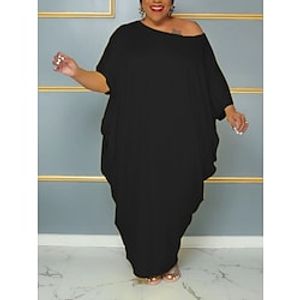 Women's Plus Size Casual Dress Shift Dress Solid Color Long Dress Maxi Dress Half Sleeve Crew Neck Basic Daily Black Red Summer Spring XL XXL 3XL 4XL 5XL Lightinthebox