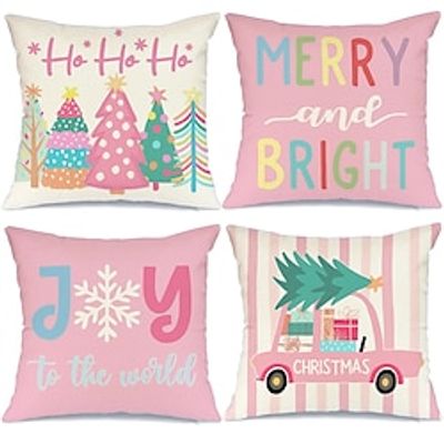 Pink Christmas Double Side 4PC Decorative Toss Pillows Xmas Throw Pillow Covers Soft Pillowcase for Bedroom Livingroom Sofa Couch Chair Bench miniinthebox