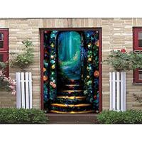 1pc Door Cover Mural Decor Polyester Fantasy Floral Mystical Door Pattern Porch Sign Background Farmhouse Holiday Party Front Door Hanging Indoor Outdoor Banner Home Decor 70x35 Inch Lightinthebox