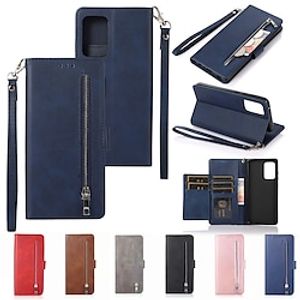 Phone Case For Samsung Galaxy Wallet Card A73 A53 A33 S22 Ultra Plus S21 FE S20 A72 A52 A42 Note 10 Zipper Shockproof with Wrist Strap Solid Colored TPU PU Leather Lightinthebox