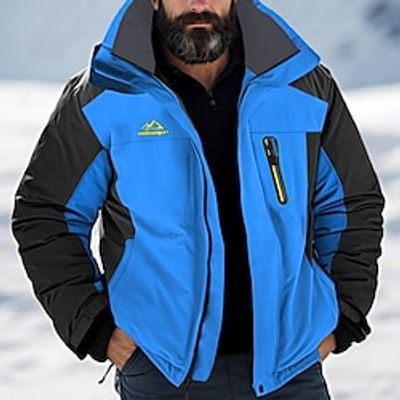 Men's Hoodie Jacket Hiking Jacket Ski Jacket Rain Jacket Outdoor Daily Wear Warm Zipper Pocket Winter Color Block Fashion Streetwear Hooded Regular Black Red Blue Army Green Gray Jacket Lightinthebox
