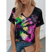 Women's T shirt Tee Floral Color Gradient Daily Vacation Print Pink Short Sleeve Fashion Hawaiian V Neck Summer Lightinthebox