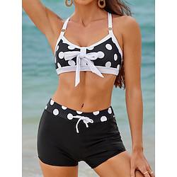 Women's Swimwear Bikini 2 Piece Normal Swimsuit Open Back Printing Polka Dot Scoop Neck Tropical Beach Wear Bathing Suits Lightinthebox