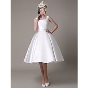 A-Line Cocktail Dresses Party Dress Wedding Guest Knee Length Sleeveless Square Neck Satin with Pleats 2023 Lightinthebox