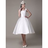 A-Line Cocktail Dresses Party Dress Wedding Guest Knee Length Sleeveless Square Neck Satin with Pleats 2023 Lightinthebox - thumbnail