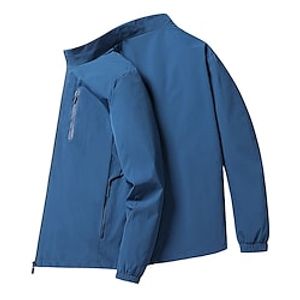 Men's Jacket Daily Going out Fall Spring Short Coat Stand Collar Regular Fit UV Resistant Warm Casual Sports Jacket Long Sleeve Plain Zipper Pocket Light Blue miniinthebox