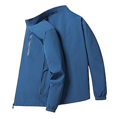 Men's Jacket Daily Going out Fall Spring Short Coat Stand Collar Regular Fit UV Resistant Warm Casual Sports Jacket Long Sleeve Plain Zipper Pocket Light Blue miniinthebox