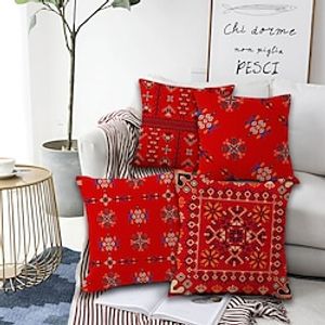 Red Nordic Double Side Cushion Cover 4PC Soft Decorative Square Cushion Case Pillowcase for Bedroom Livingroom Sofa Couch Chair Superior Quality Machine Washable miniinthebox