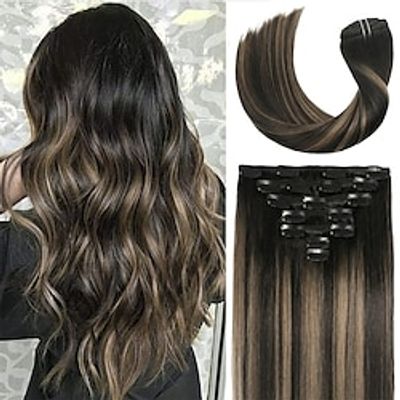 Clip in Hair Extensions Real Human Hair 100% 100g 7pcs Natural Black to Chestnut Brown Highlight Black 9A Brazilian Hair Full Head Smooth Woman Beauty 12inch #(1BT6) P1B Lightinthebox Clip in Hair Extensions Real Human Hair 100% 100g 7pcs Natural Black to Chestnut Brown Highlight Black 9A Brazilian Hair Full Head Smooth Woman Beauty 12inch #(1BT6) P1B Lightinthebox