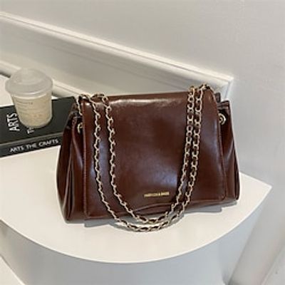 Women's Shoulder Bag PU Leather Daily Chain Large Capacity Solid Color Black Brown Khaki Lightinthebox