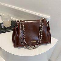 Women's Shoulder Bag PU Leather Daily Chain Large Capacity Solid Color Black Brown Khaki miniinthebox