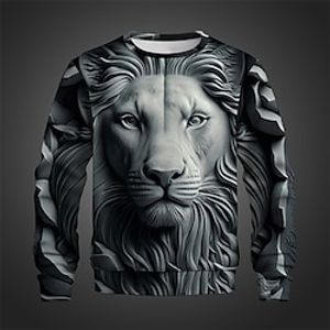Graphic Animal Men's Fashion 3D Print Golf Pullover Sweatshirt Holiday Vacation Going out Sweatshirts Blue Purple Crew Neck Print Spring   Fall Designer Hoodie Sweatshirt Lightinthebox