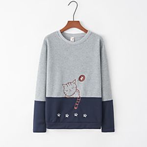 Women's Pullover Cat Embroidery Daily non-printing Casual Hoodies Sweatshirts  Gray White miniinthebox