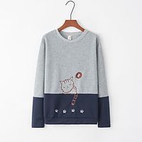 Women's Pullover Cat Embroidery Daily non-printing Casual Hoodies Sweatshirts  Gray White miniinthebox - thumbnail