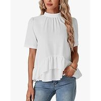 Shirt Blouse Women's Black White Red Solid Color Ruffle Street Daily Fashion Round Neck S Lightinthebox