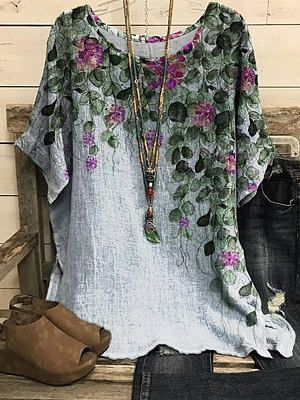 Round Neck Casual Loose Floral Print Short Sleeve Blouse Round Neck Casual Loose Floral Print Short Sleeve Blouse