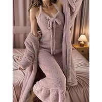 Women's Two Piece Dress Set Casual Dress Home Daily Fashion Cute Lace up Ruffle Midi Dress Halter Neck Long Sleeve Plain Regular Fit Purple Beige Fall Winter M L XL XXL Lightinthebox - thumbnail