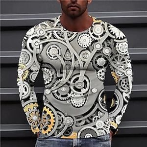 Men's T shirt Tee Graphic Prints Machine Crew Neck Gray 3D Print Outdoor Street Long Sleeve Print Clothing Apparel Basic Sports Designer Casual miniinthebox