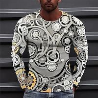 Men's T shirt Tee Graphic Prints Machine Crew Neck Gray 3D Print Outdoor Street Long Sleeve Print Clothing Apparel Basic Sports Designer Casual miniinthebox - thumbnail