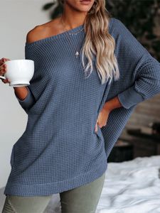 YOINS Blue One Shoulder Long Sleeves Knit Top