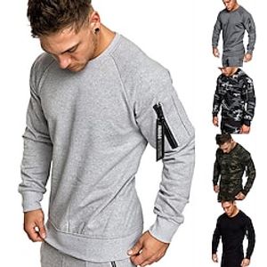 Men's Sweatshirt Zipper Pocket Crew Neck Solid Colored Camo  Camouflage Sport Athleisure Sweatshirt Shirt Long Sleeve Thermal Warm Breathable Soft Gym Workout Running Active Training Jogging Exercise Lightinthebox