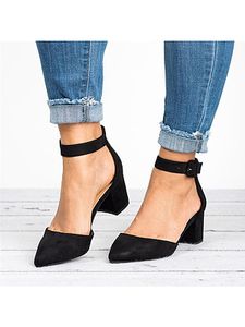 Plain Chunky High Heeled Velvet Point Toe Date Office Pumps