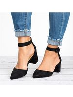 Plain Chunky High Heeled Velvet Point Toe Date Office Pumps - thumbnail