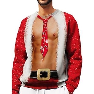 Graphic Simulation Merry Christmas Fashion Daily Casual Men's 3D Print Pullover Sweatshirt Christmas Holiday Vacation Sweatshirts Red Crew Neck Print Spring   Fall Designer Lightinthebox