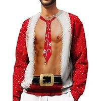 Graphic Simulation Merry Christmas Fashion Daily Casual Men's 3D Print Pullover Sweatshirt Christmas Holiday Vacation Sweatshirts Red Crew Neck Print Spring   Fall Designer Lightinthebox - thumbnail