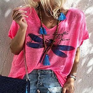 Women's T shirt Animal V Neck Tops Blue Red Green miniinthebox