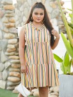 YOINS Plus Size Striped Cut Out Sleeveless Mini Dress - thumbnail