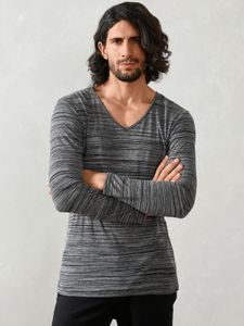Men Autumn Casual V-neck Plain Soft Long Sleeve T-Shirt